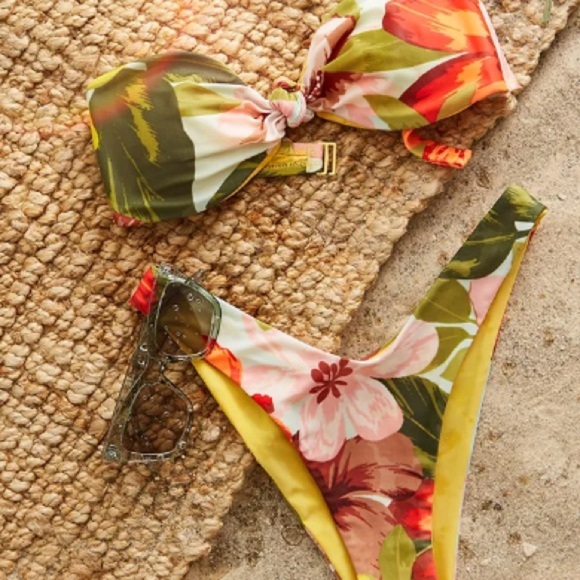 Aerie Hawaiian Tropical Print Super High-Cut Cheeky Brazilian Bikini Bottom - Picture 1 of 4